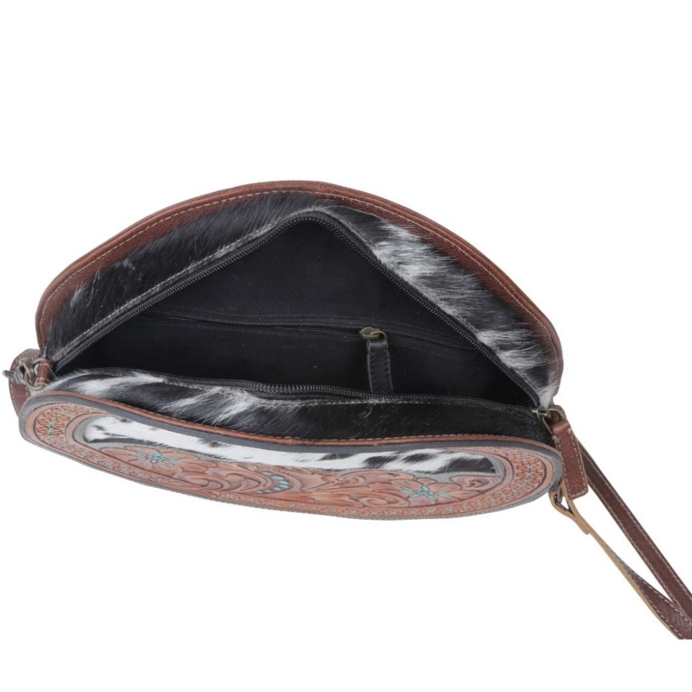 NWT Myra Bag Round Leather Hairon Cowhide Tooled Crossbody Shoulder Bag - Picture 5 of 13